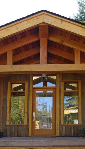 front entrance of timber frame green build 